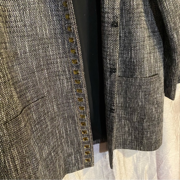 Chico’s tweed long jacket, SZ 3, XL hook closures,rhinestone embellishment, GUC - Picture 12 of 13